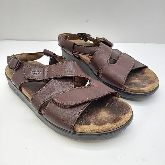 SAS Huggy Tripad Comfort Brown Leather Sandals Adj Straps USA Made Women Sz 8 - Picture 2 of 10